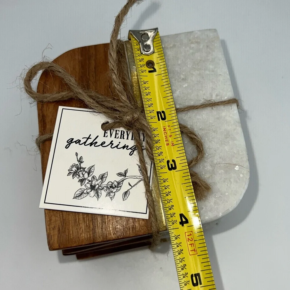 Marble Wood Brass Coasters Set Of 4 Modern Contemporary NEW With Tags